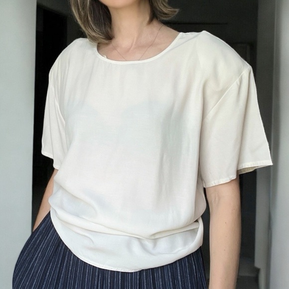 VTG 80s Herman Geist for Talbots Antique White Relaxed Short Sleeve Shirt Blouse - Picture 2 of 9